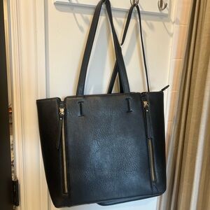 Elegant Black Leather Tote Bag with Purse TWO PIECE SET